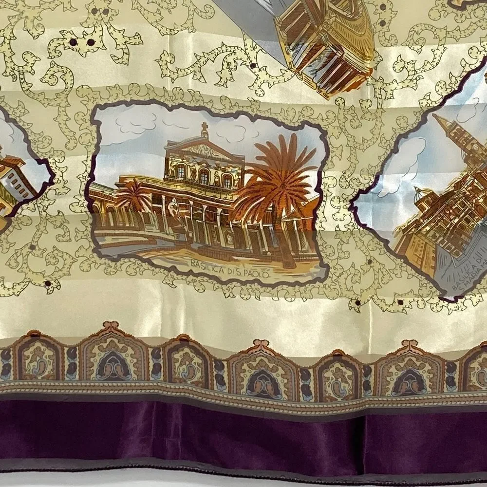 Purple and Gold 9 Scenes of Italy Scarf 40Sq